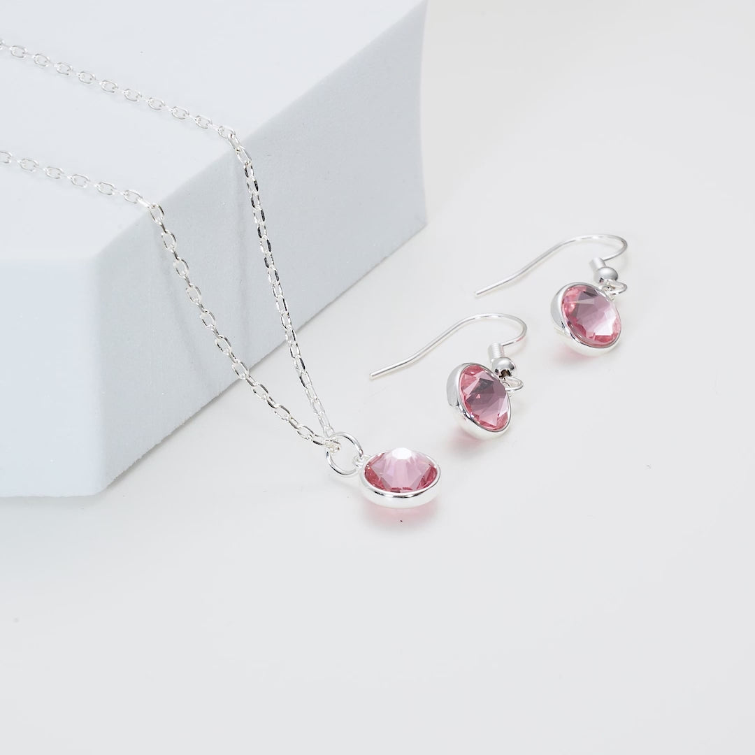 October (Tourmaline) Birthstone Necklace & Drop Earrings Set Created with Zircondia® Crystals Video