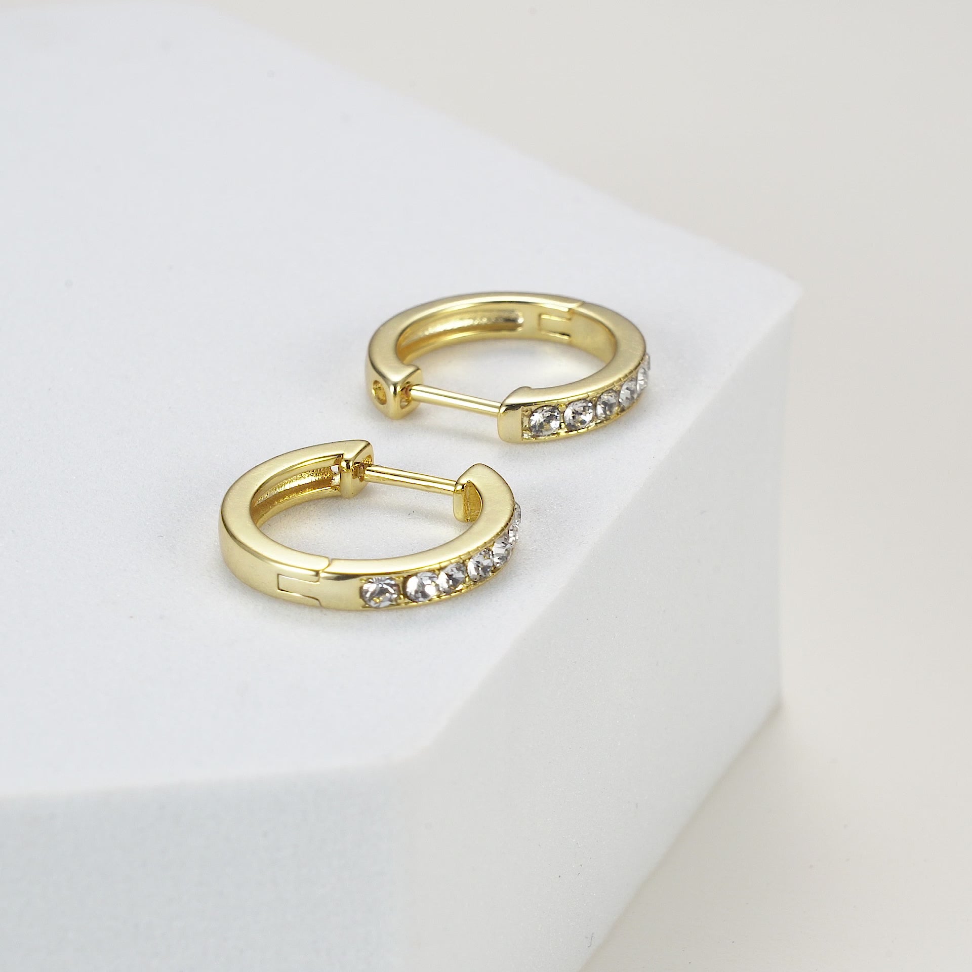 Gold Plated Hoop Earrings Created with Zircondia® Crystals Video