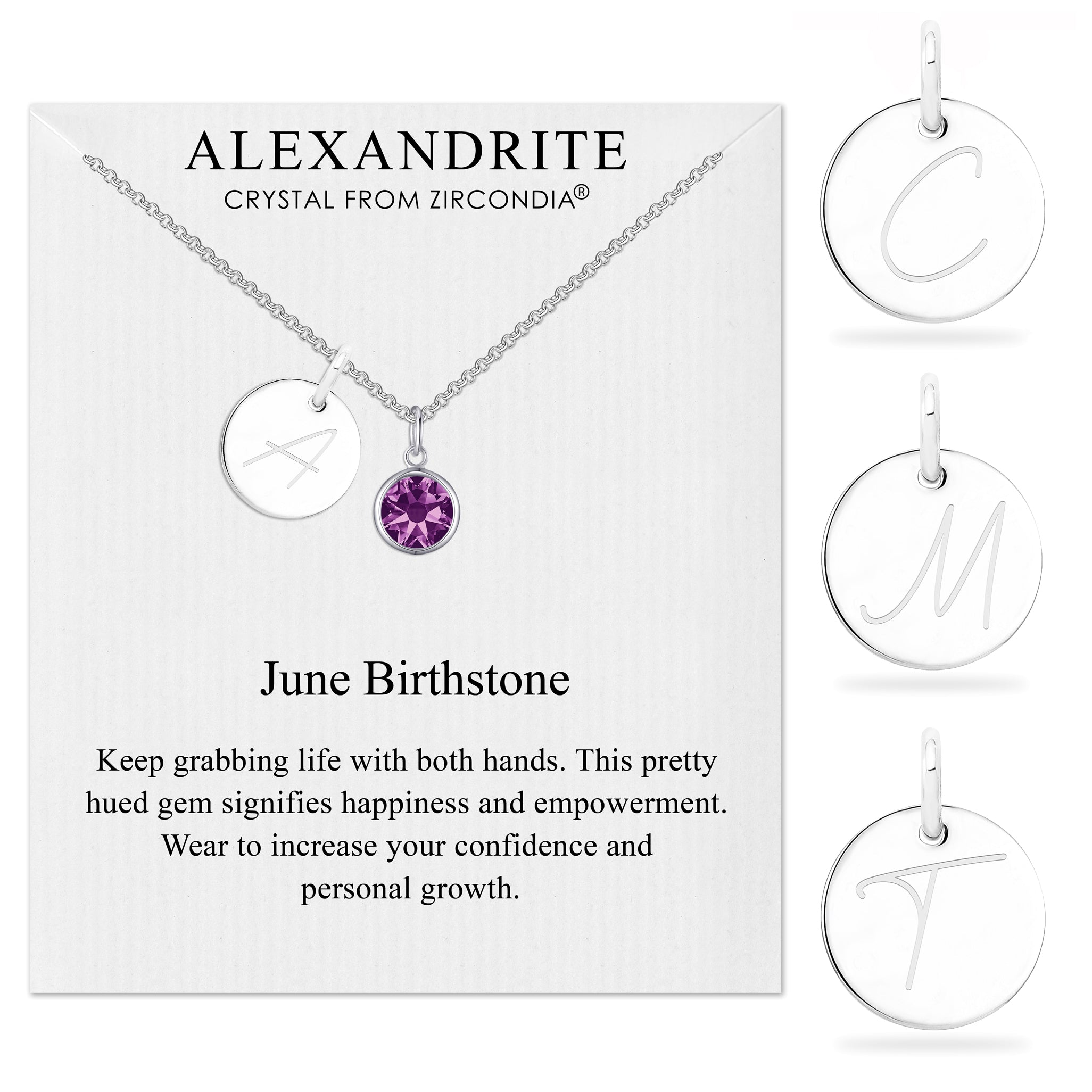 June Initial Birthstone Necklace Created with Zircondia® Crystals by Philip Jones Jewellery