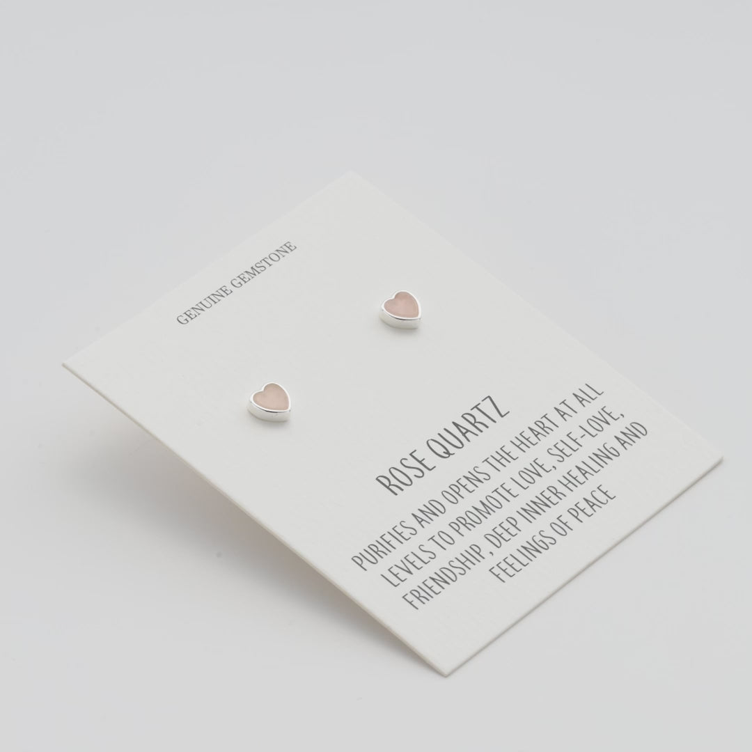 Rose Quartz Heart Stud Earrings with Quote Card Video