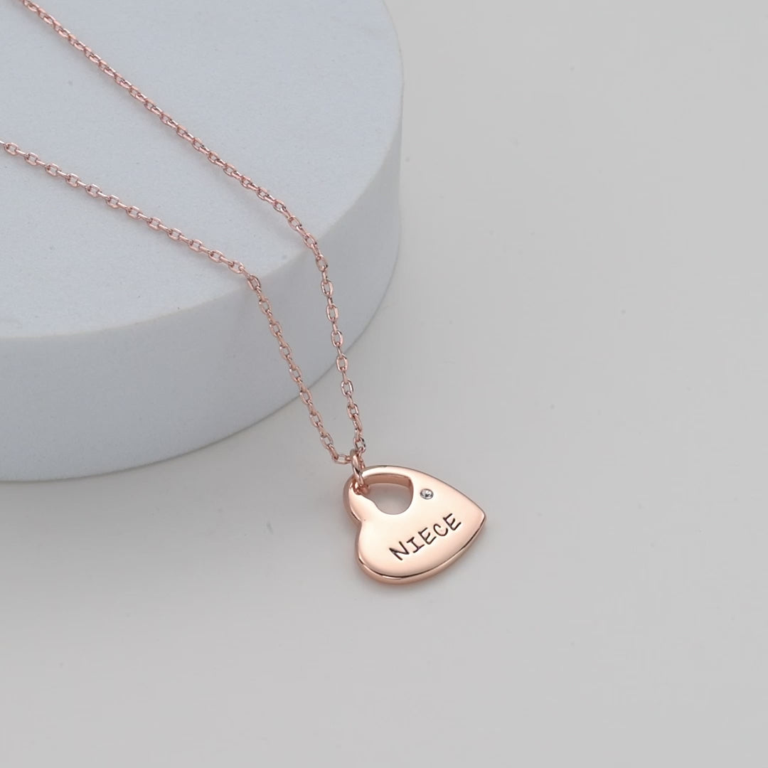 Rose Gold Niece Heart Necklace Created with Zircondia® Crystals Video