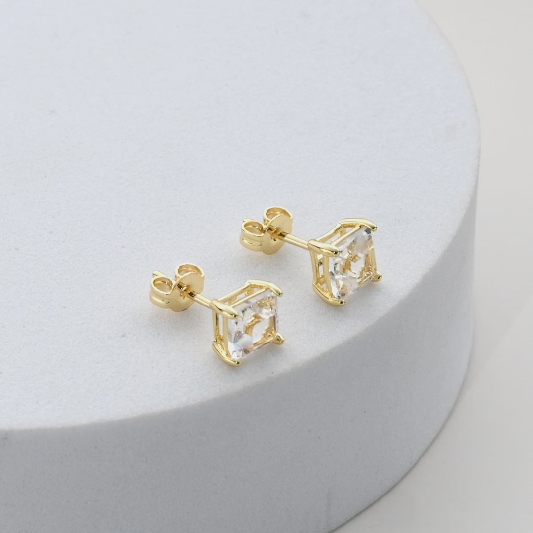 Gold Plated Square Earrings Created with Zircondia® Crystals Video