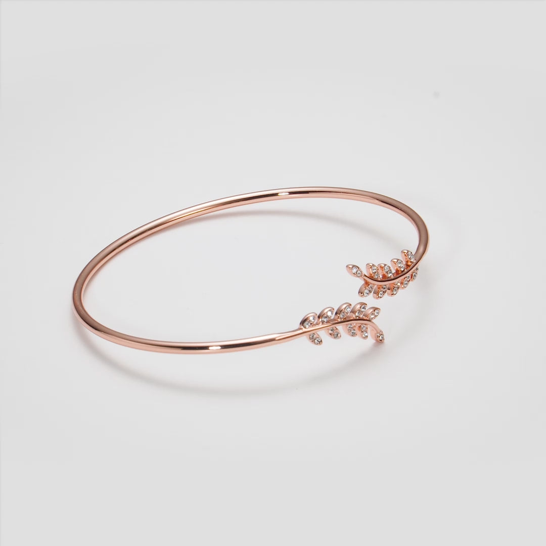 Rose Gold Plated Leaf Bangle Created with Zircondia® Crystals Video