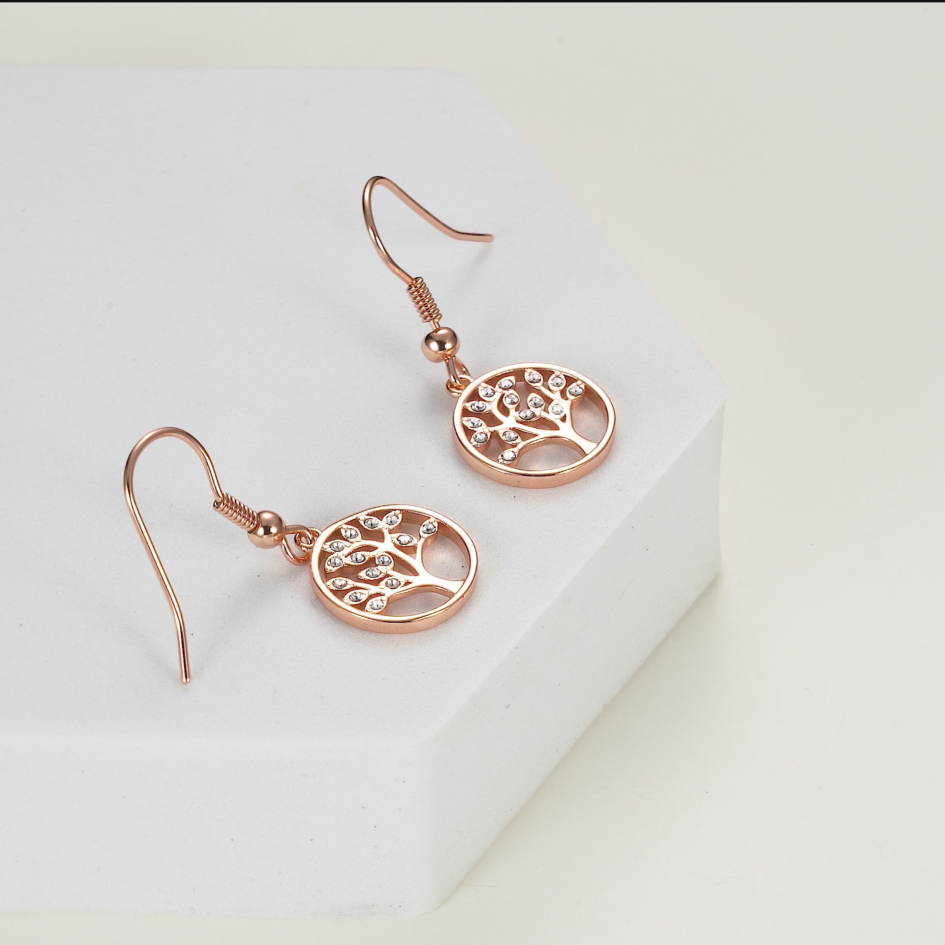 Rose Gold Plated Tree of Life Drop Earrings Created with Crystals from Zircondia® Video