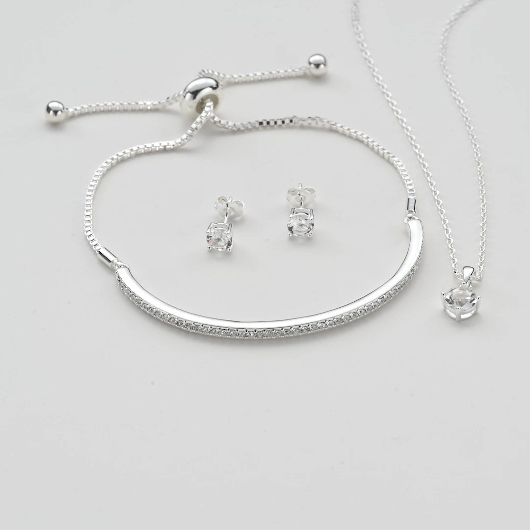 Silver Plated Friendship Set Created with Zircondia® Crystals Video