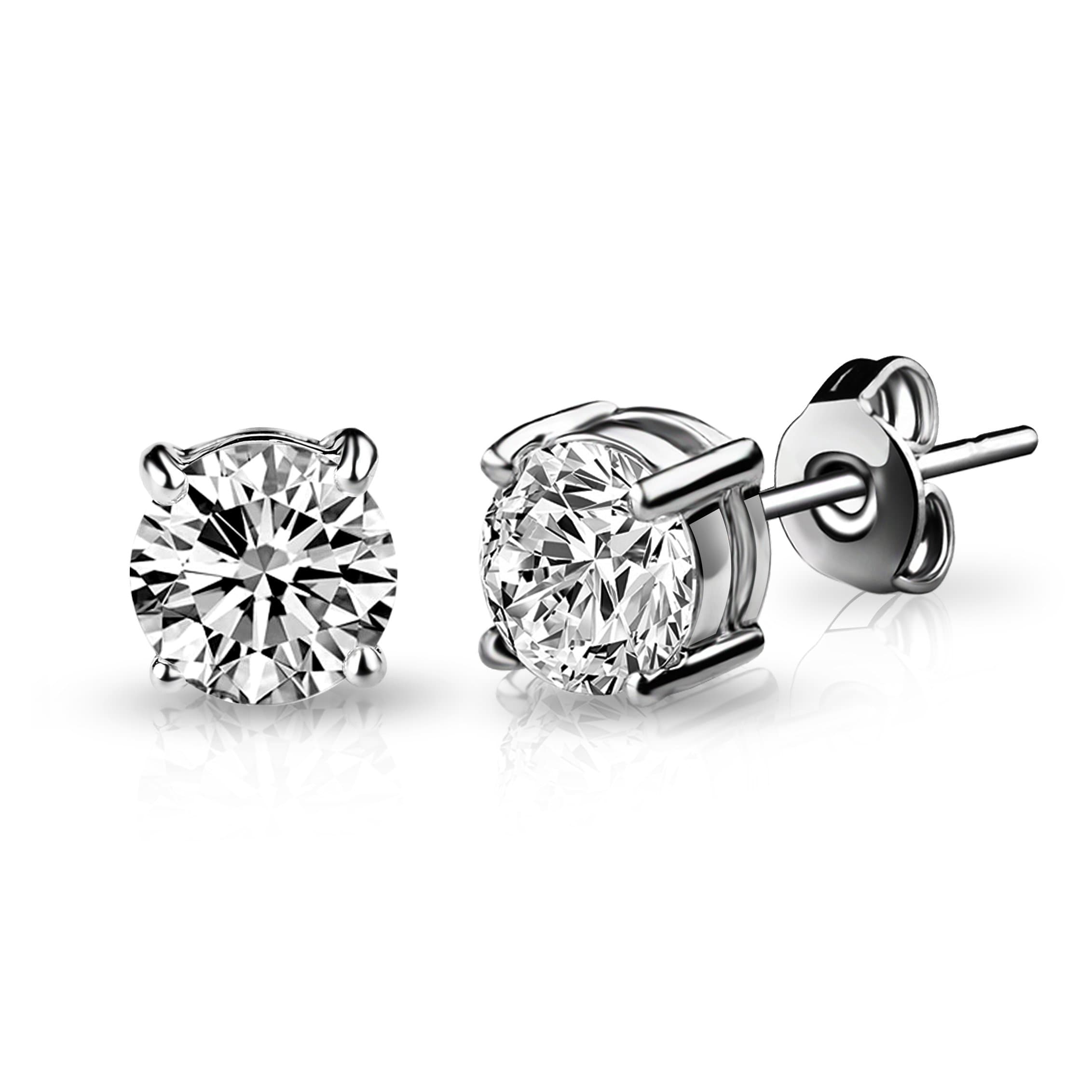Silver Plated Solitaire Crystal Stud Earrings Created with Zircondia® Crystals by Philip Jones Jewellery