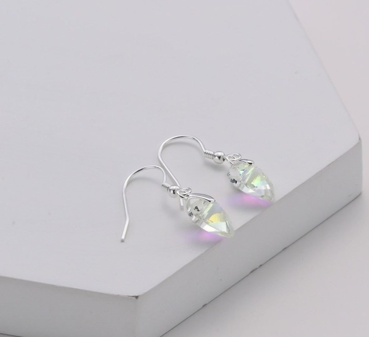Sterling Silver Aurora Borealis Heart Earrings Created with Zircondia® Crystals Video