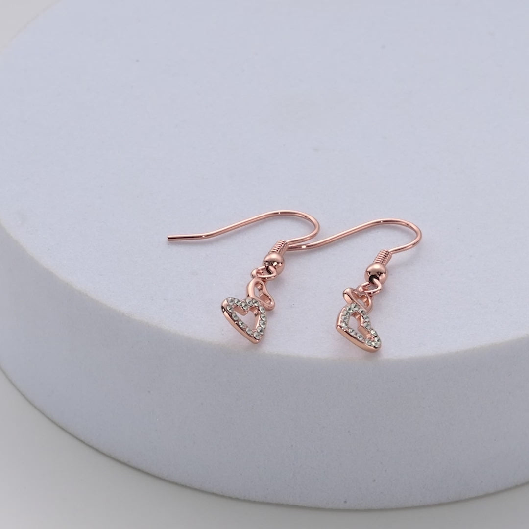Rose Gold Plated Double Heart Drop Earrings Created with Zircondia® Crystals Video