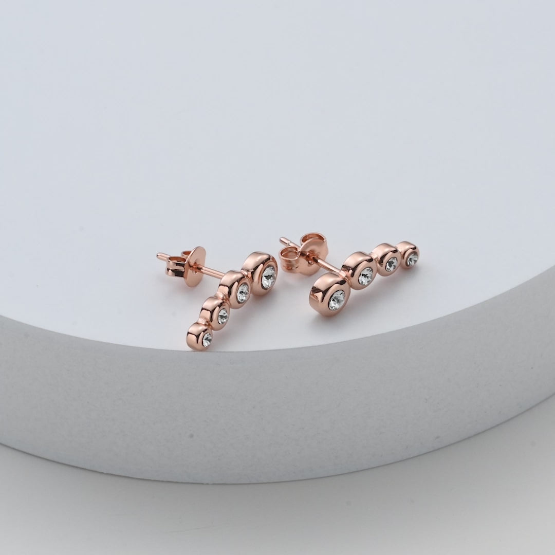Rose Gold Plated Four Stone Climber Earrings Created With Zircondia® Crystals Video