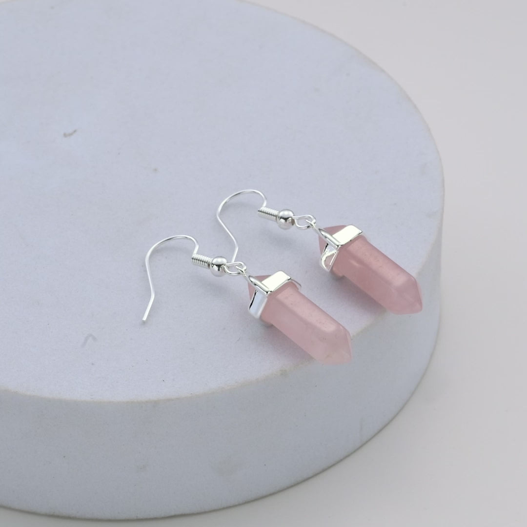 Rose Quartz Gemstone Drop Earrings Video