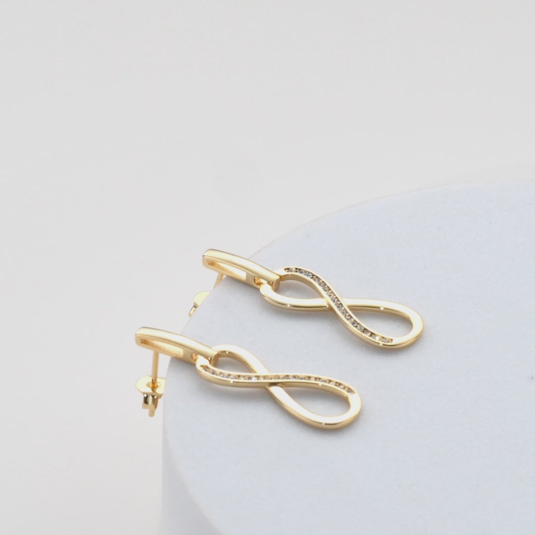 Gold Plated Infinity Drop Earrings Created with Zircondia® Crystals Video