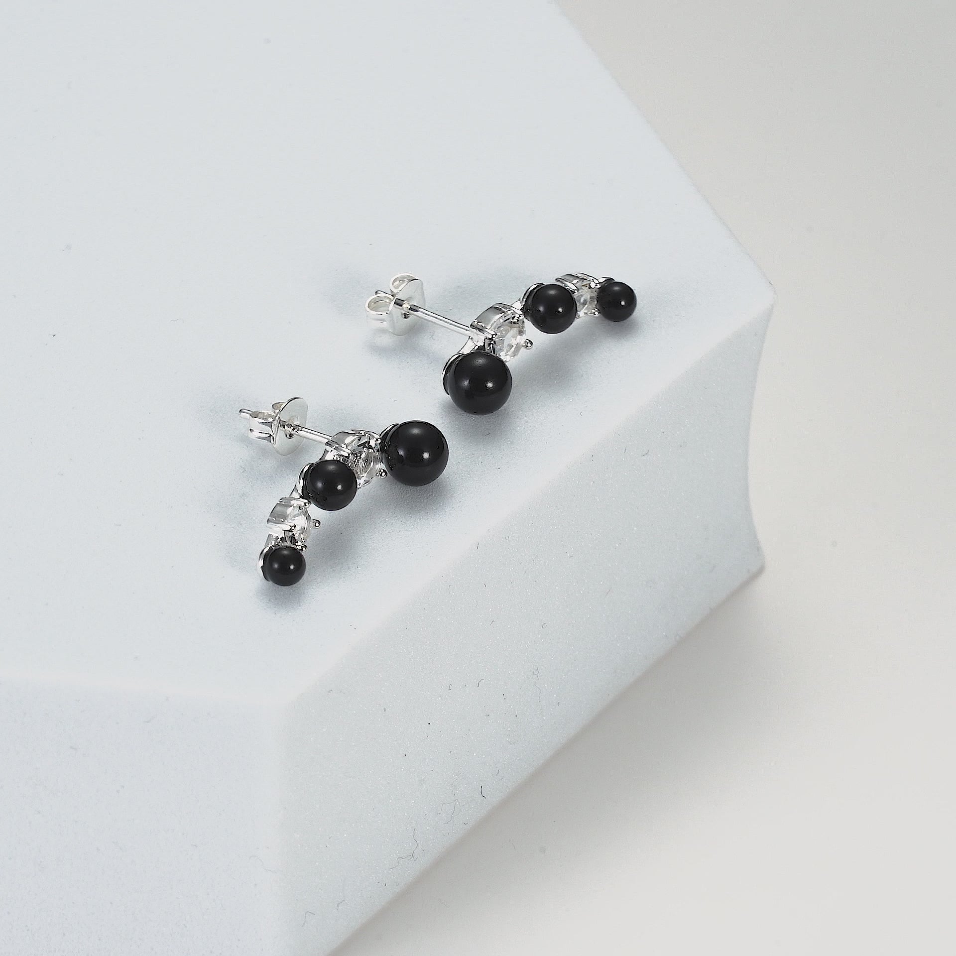 Black Pearl Climber Earrings Created with Zircondia® Crystals Video