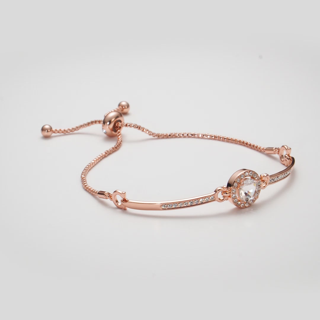 Rose Gold Plated Halo Friendship Bracelet Created with Zircondia® Crystals Video