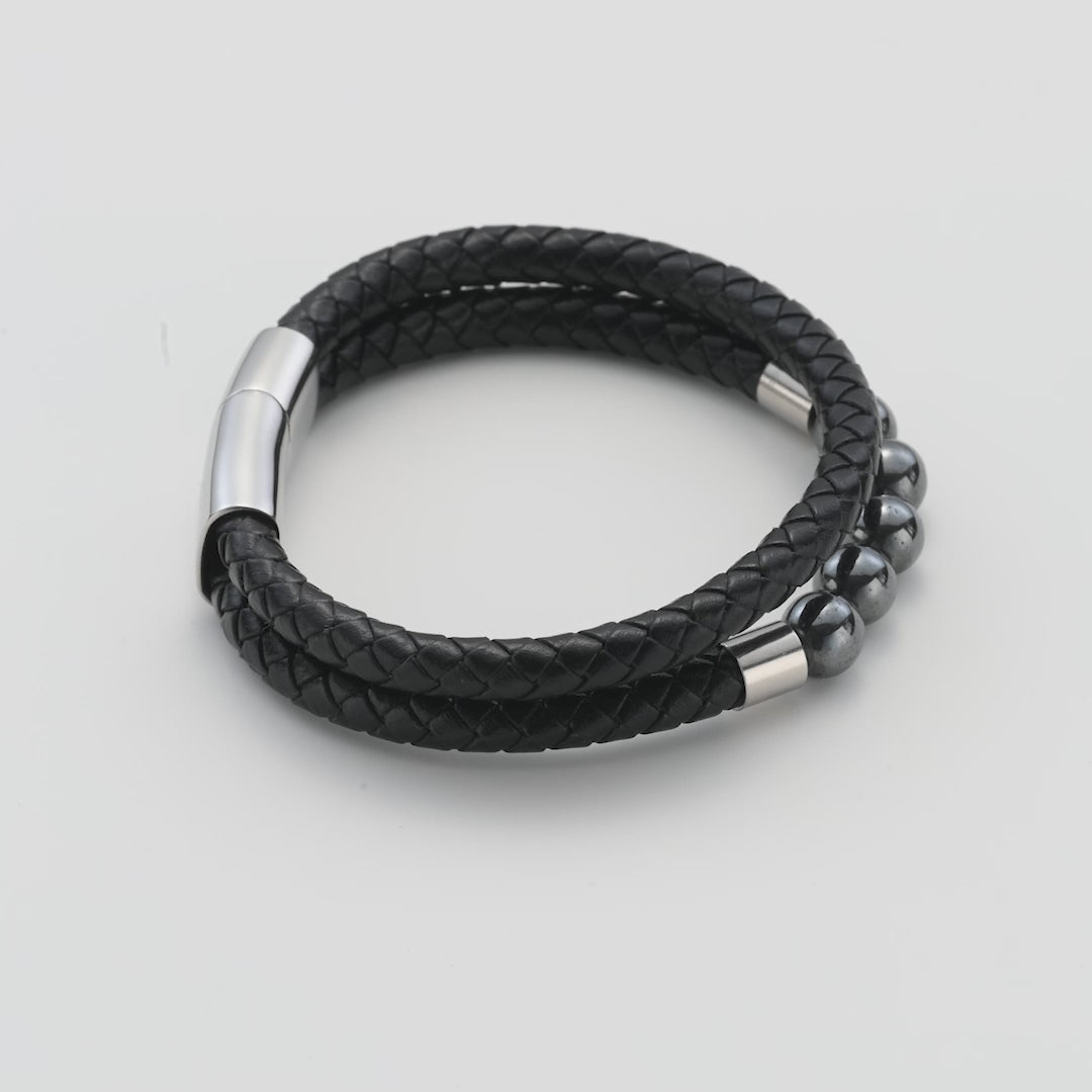 Men's Hematite Genuine Leather Bracelet