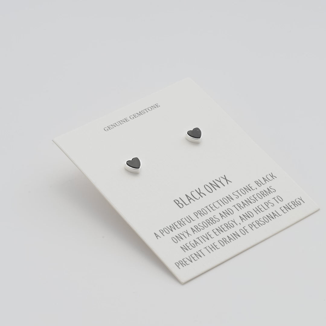 Black Onyx Heart Stud Earrings with Quote Card Video