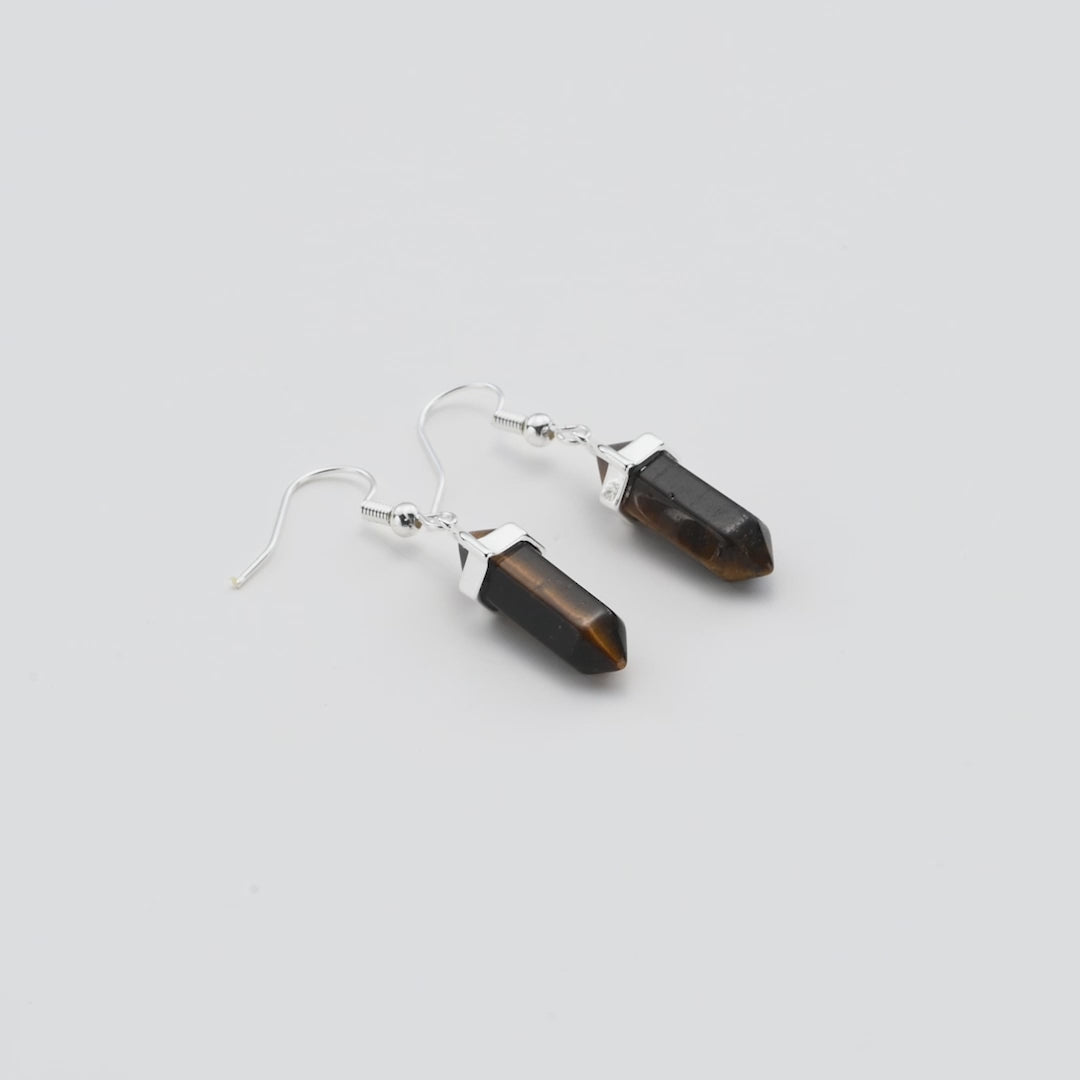Tiger's Eye Gemstone Drop Earrings with Quote Card Video