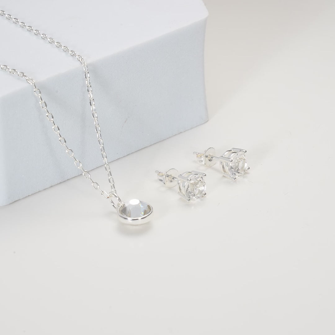 April (Diamond) Birthstone Necklace & Earrings Set Created with Zircondia® Crystals