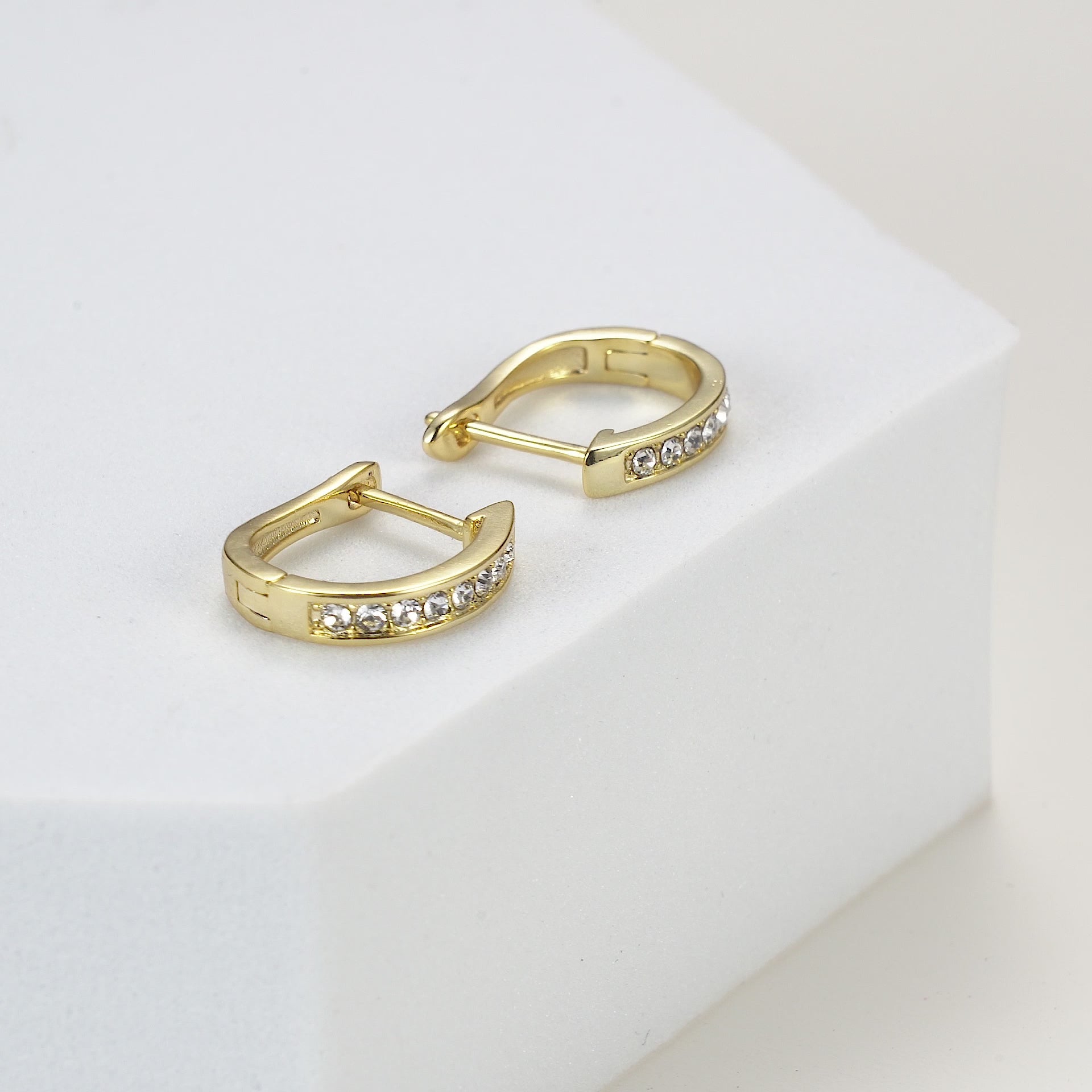 Gold Plated Channel Set Hoop Earrings Created with Zircondia® Crystals Video