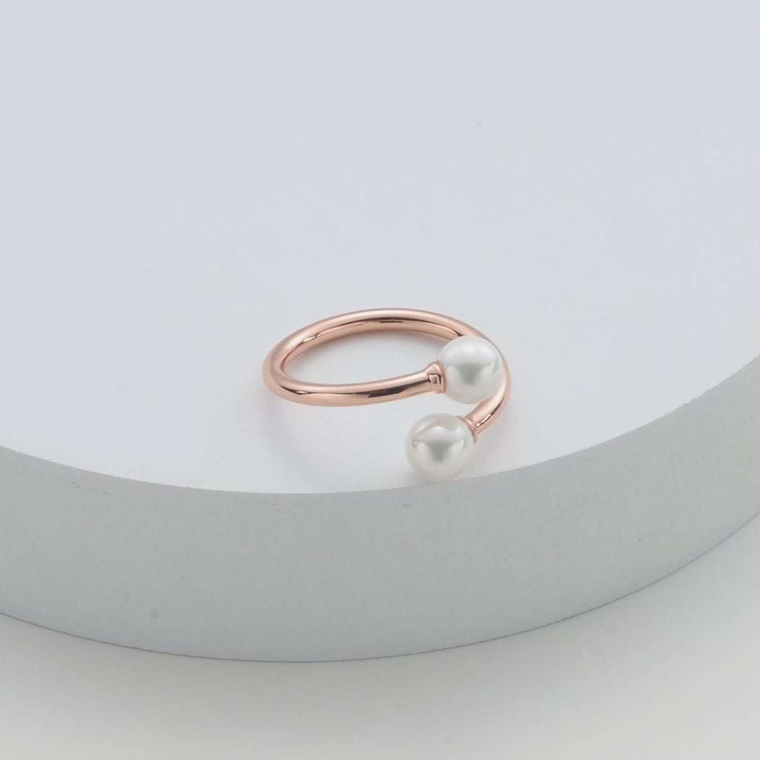 Rose Gold Plated Adjustable Double Pearl Ring Video