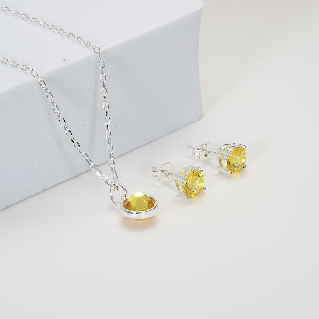 November (Topaz) Birthstone Necklace & Earrings Set Created with Zircondia® Crystals Video