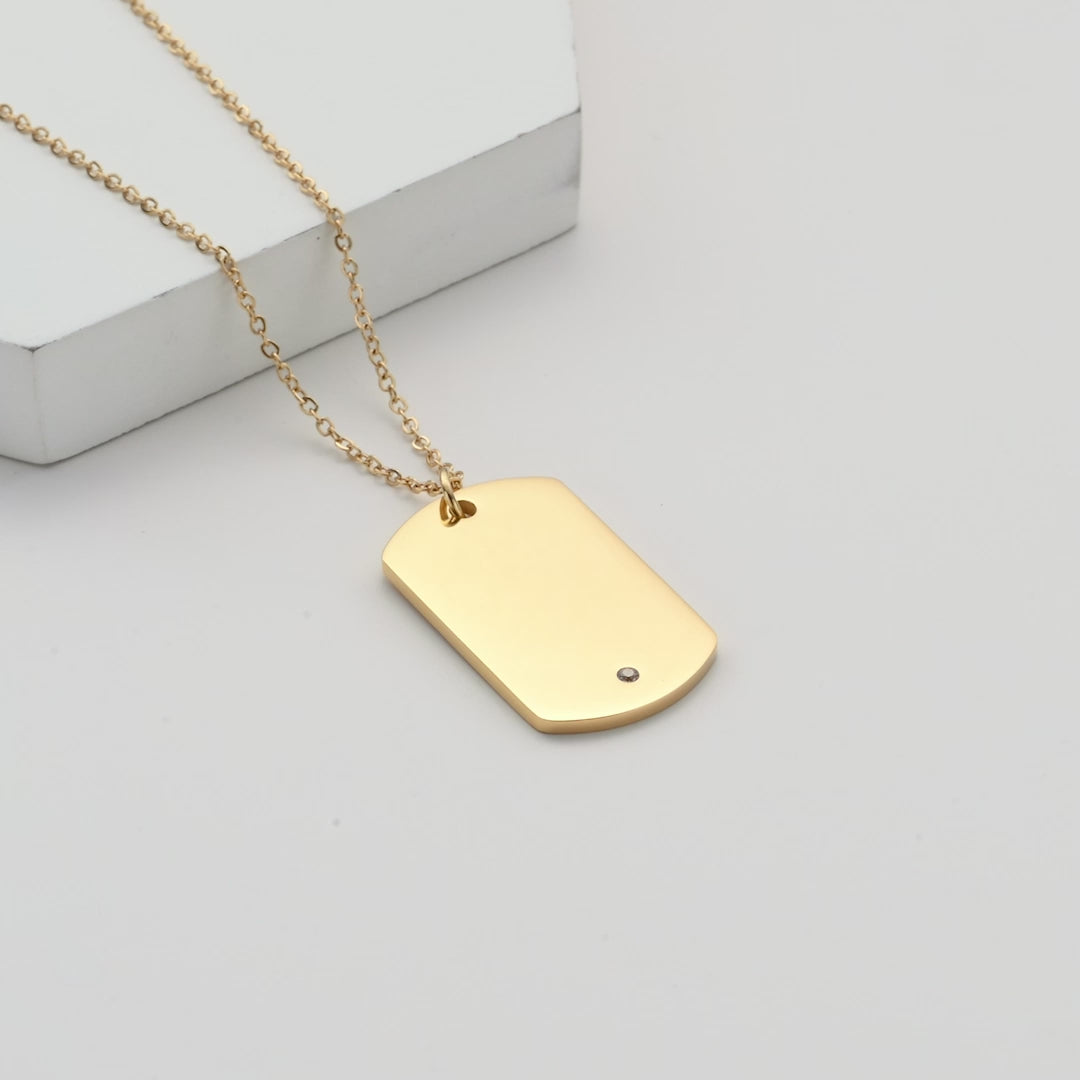 Men's Gold Plated Steel Dog Tag Necklace Created with Zircondia® Crystals Video