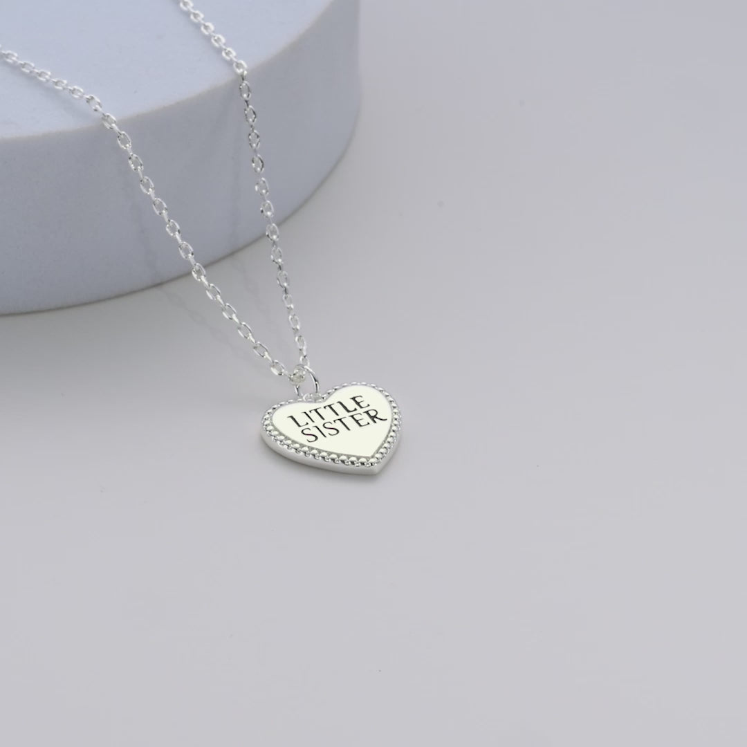 Silver Plated Filigree Heart Little Sister Necklace Video