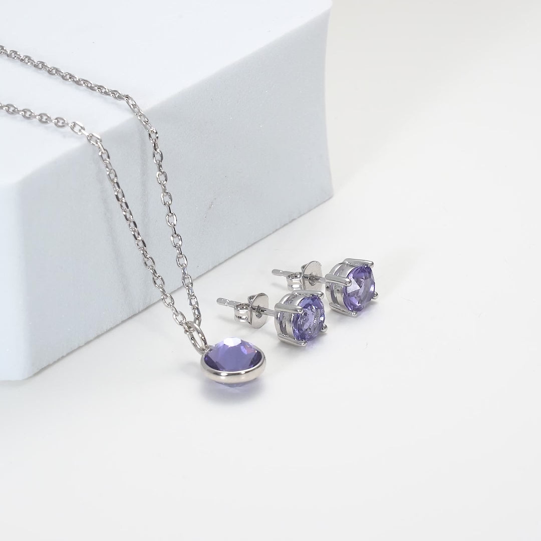 February (Amethyst) Birthstone Necklace & Earrings Set Created with Zircondia® Crystals Video