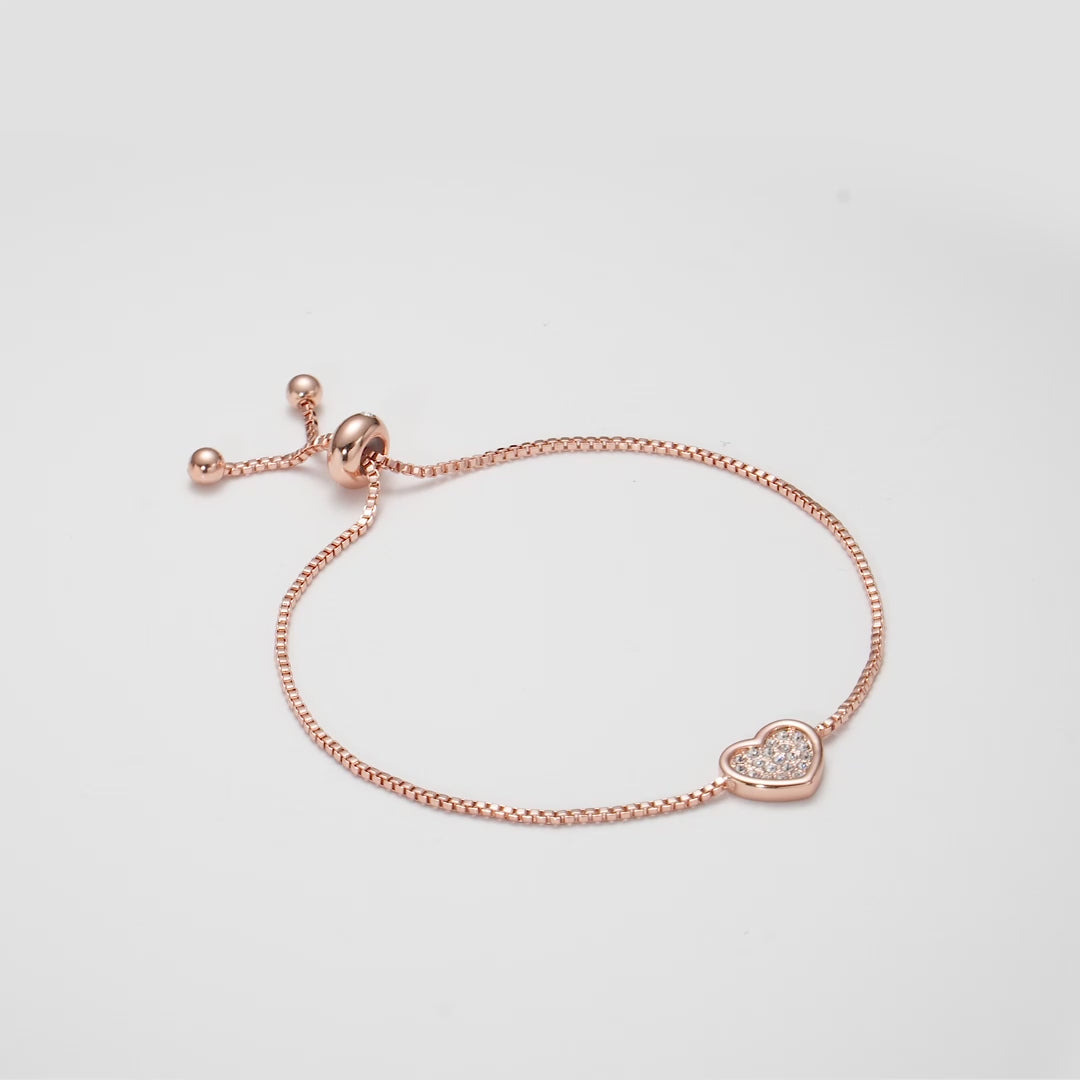 Rose Gold Plated Pave Heart Friendship Bracelet Created with Zircondia® Crystals Video
