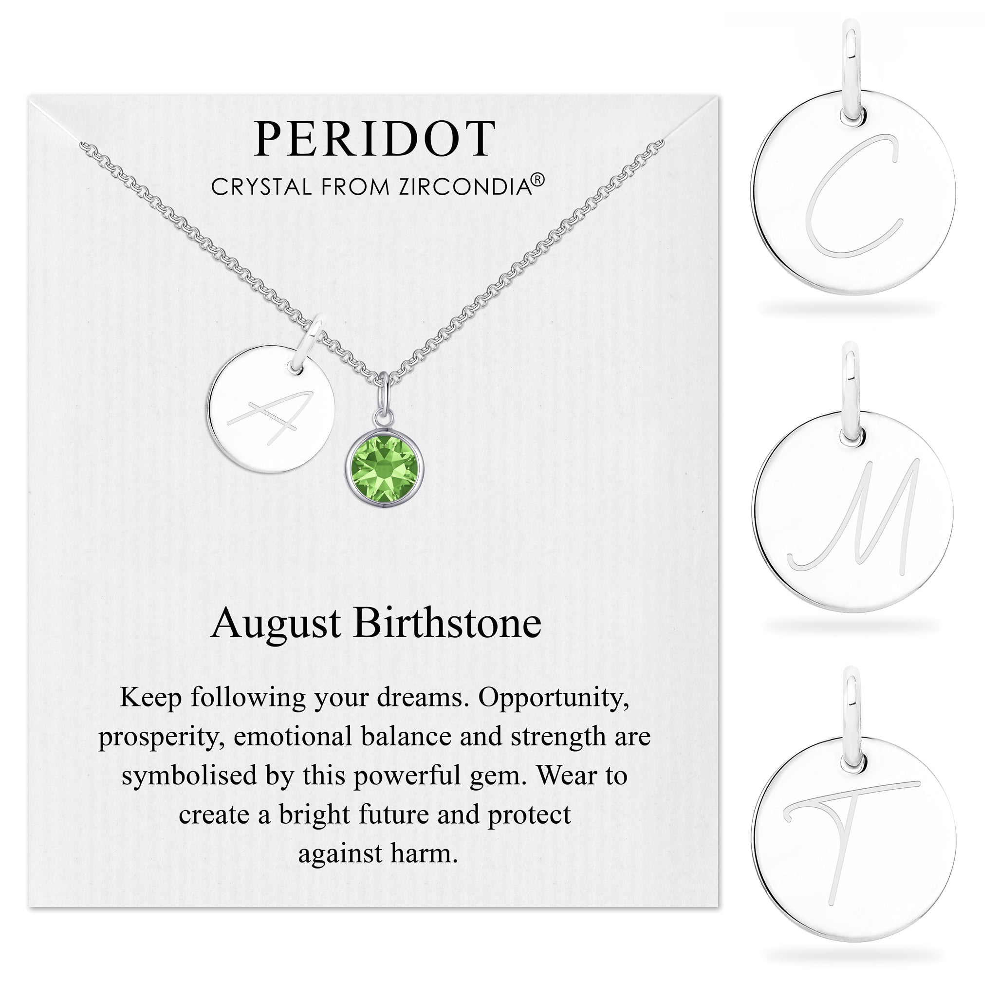 August Initial Birthstone Necklace Created with Zircondia® Crystals by Philip Jones Jewellery