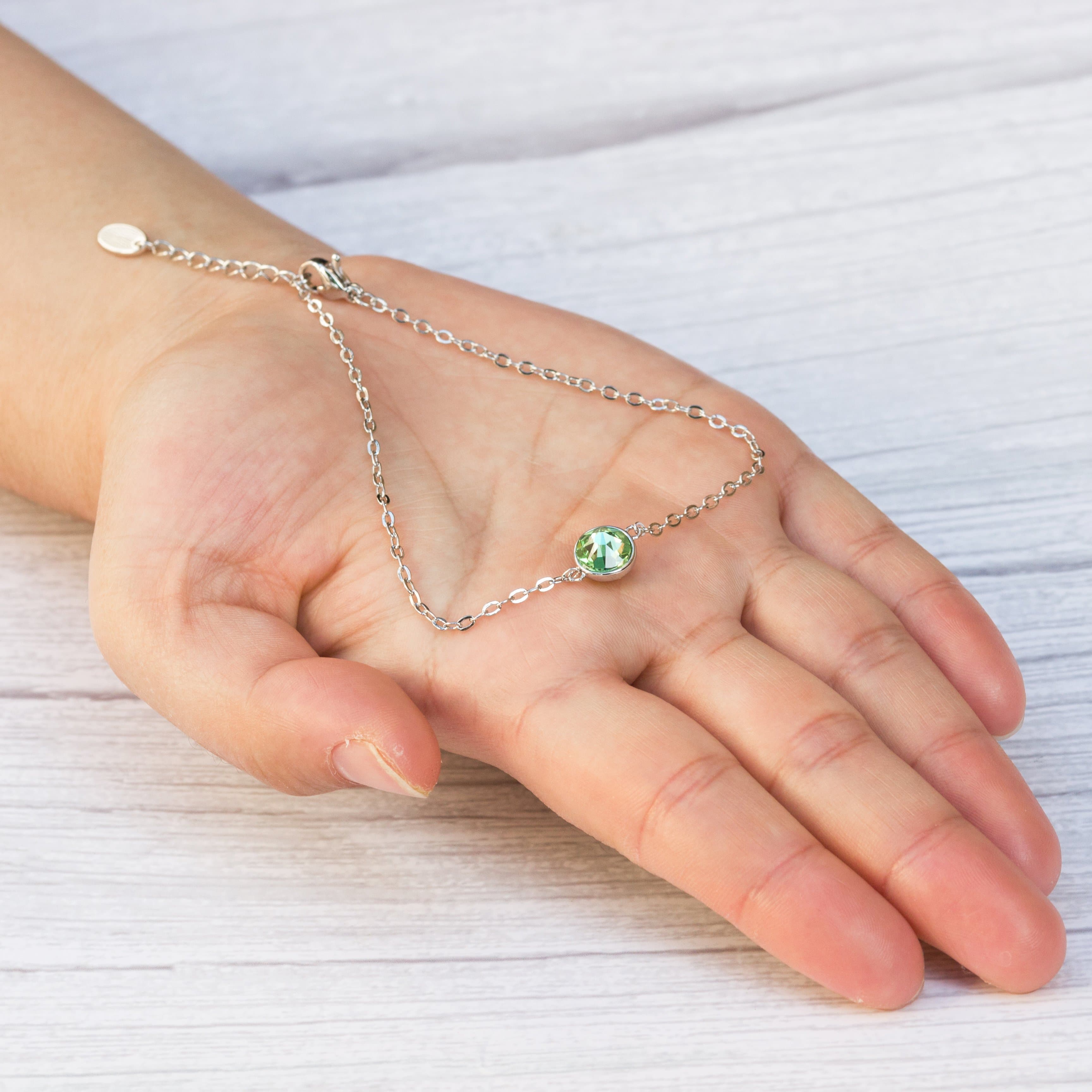 August (Peridot) Birthstone Anklet Created with Zircondia® Crystals