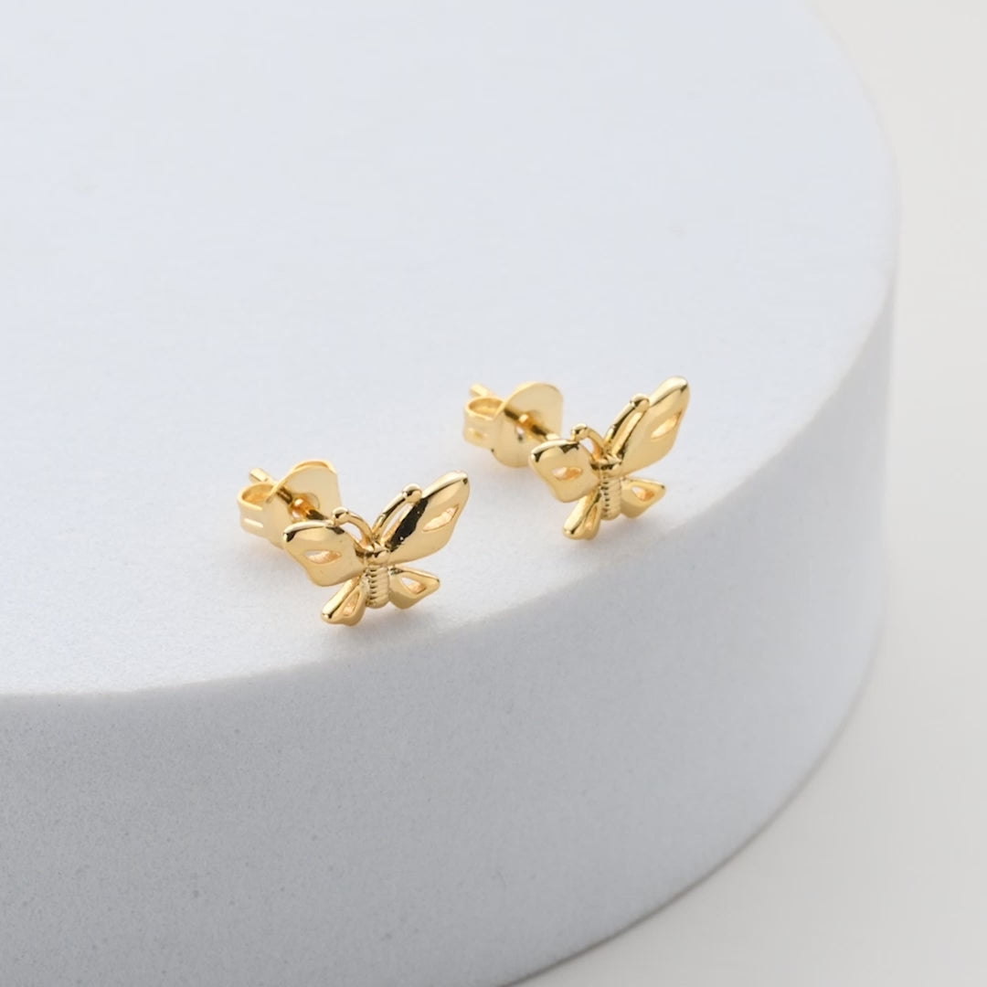 Gold Plated Butterfly Stud Earrings
