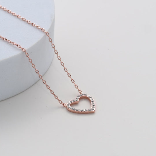 Rose Gold Plated Open Heart Necklace Created with Zircondia® Crystals Video
