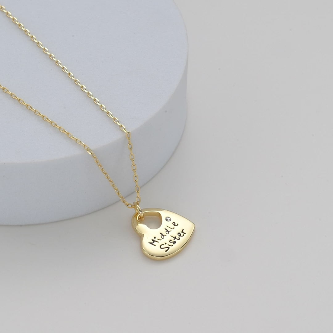 Gold Plated Middle Sister Heart Necklace Created with Zircondia® Crystals Video
