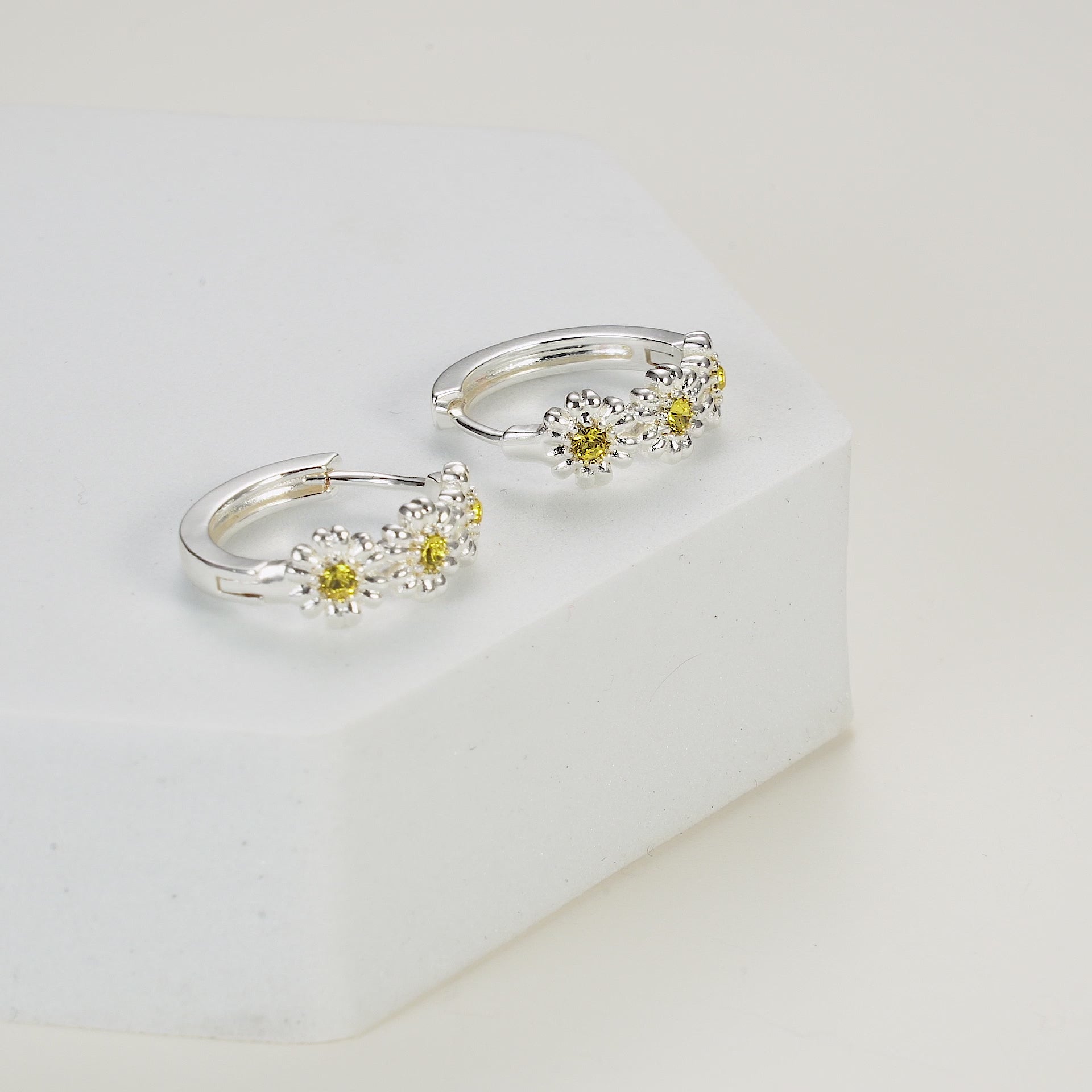 Triple Crystal Daisy Hoop Earrings Created with Zircondia® Crystals