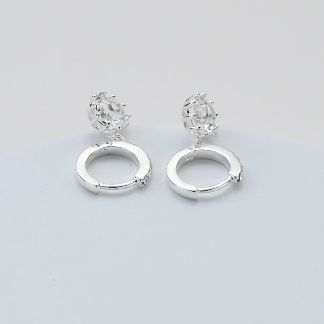 Silver Plated Solitaire Drop Hoop Earrings Created with Zircondia® Crystals Video