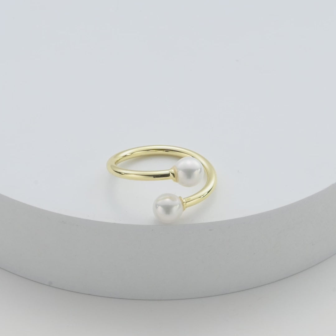 Gold Plated Adjustable Double Pearl Ring Video