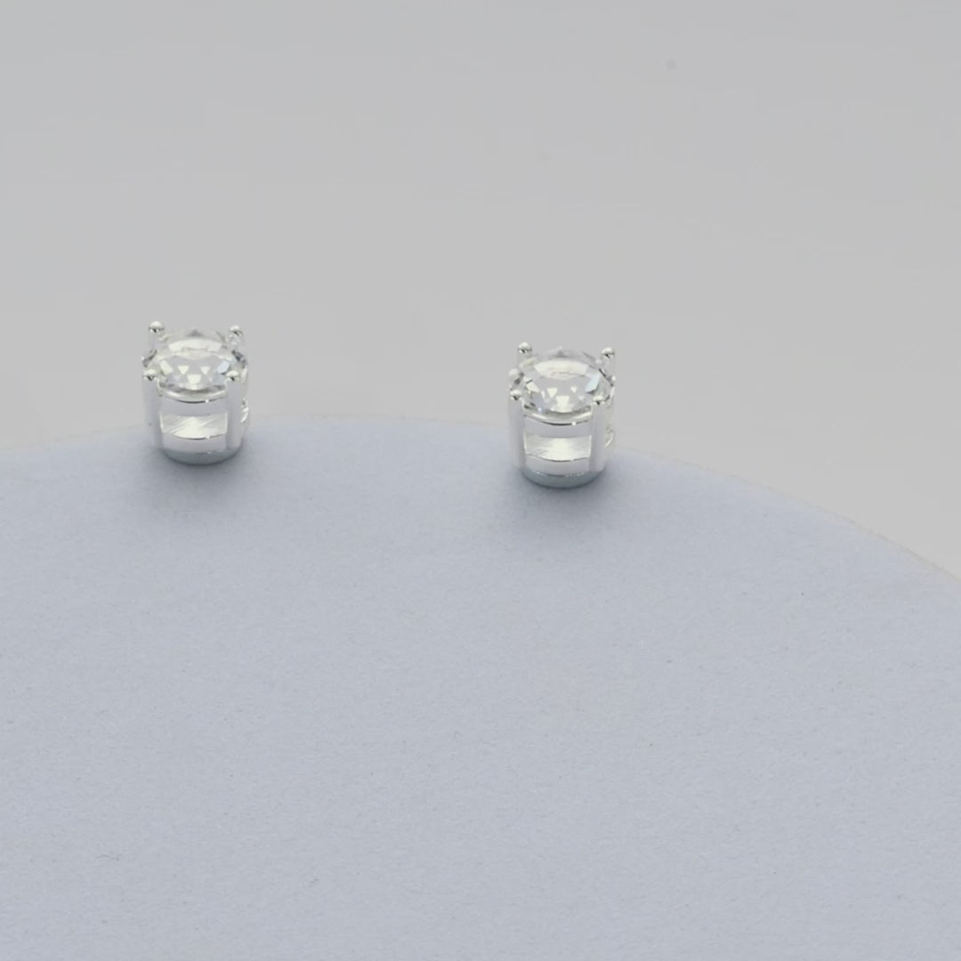 Silver Plated Round Magnetic Clip On Stud Earrings Created with Zircondia® Crystals Video