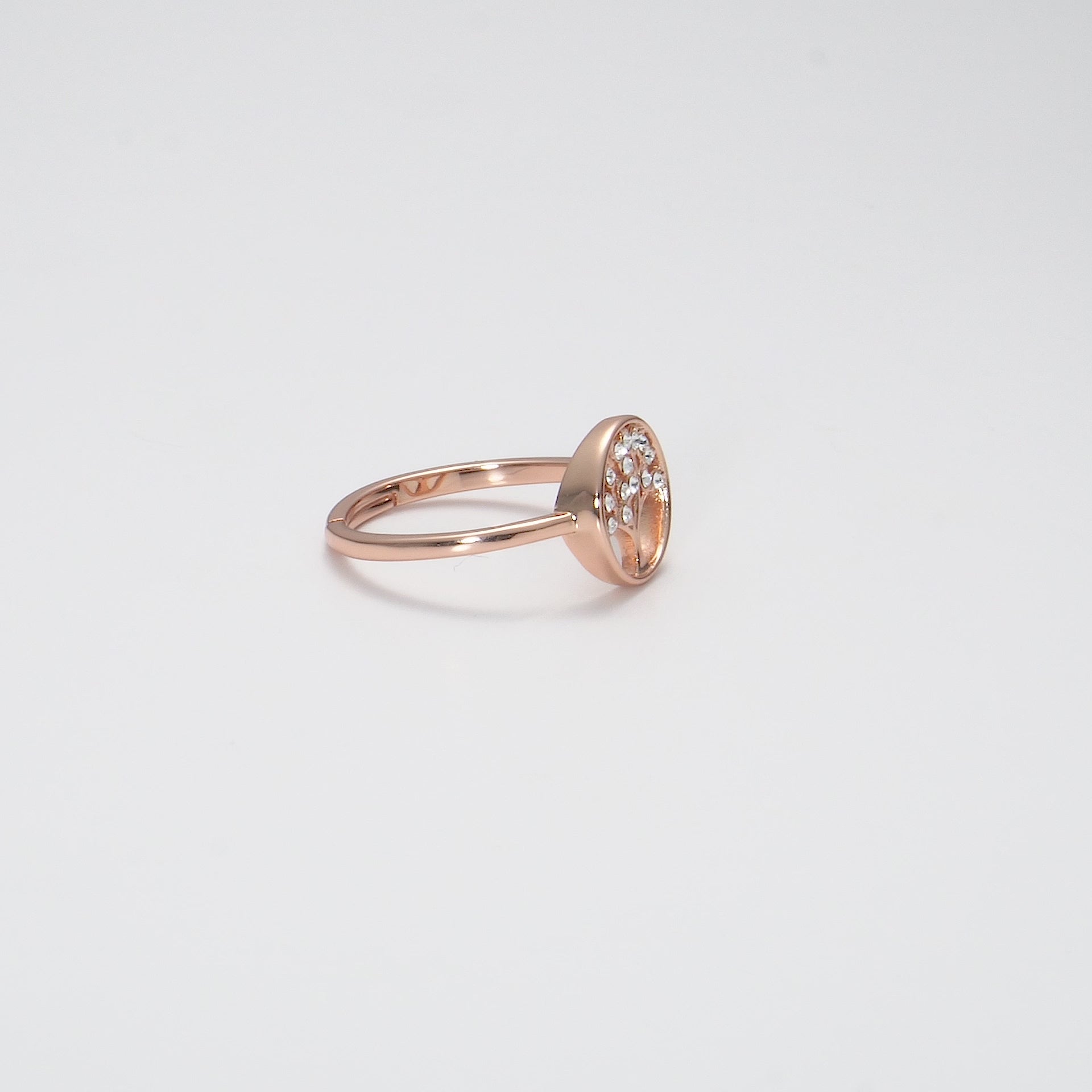 Rose Gold Plated Adjustable Tree of Life Ring Created with Zircondia® Crystals Video