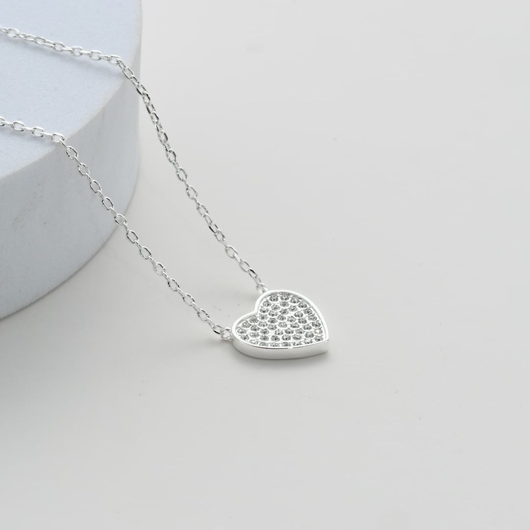 Silver Plated Pave Heart Necklace Created with Zircondia® Crystals Video