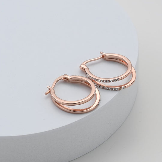 Rose Gold Plated Double Hoop Earrings Created with Zircondia® Crystals Video