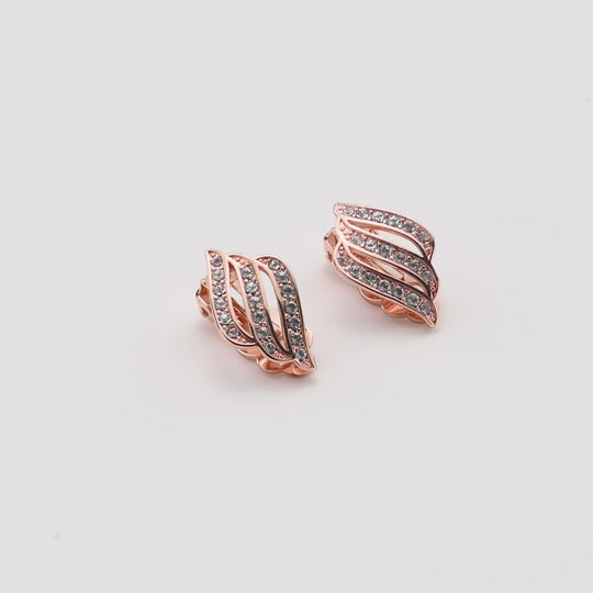 Rose Gold Plated Triple Row Clip On Earrings Created with Zircondia® Crystals Video