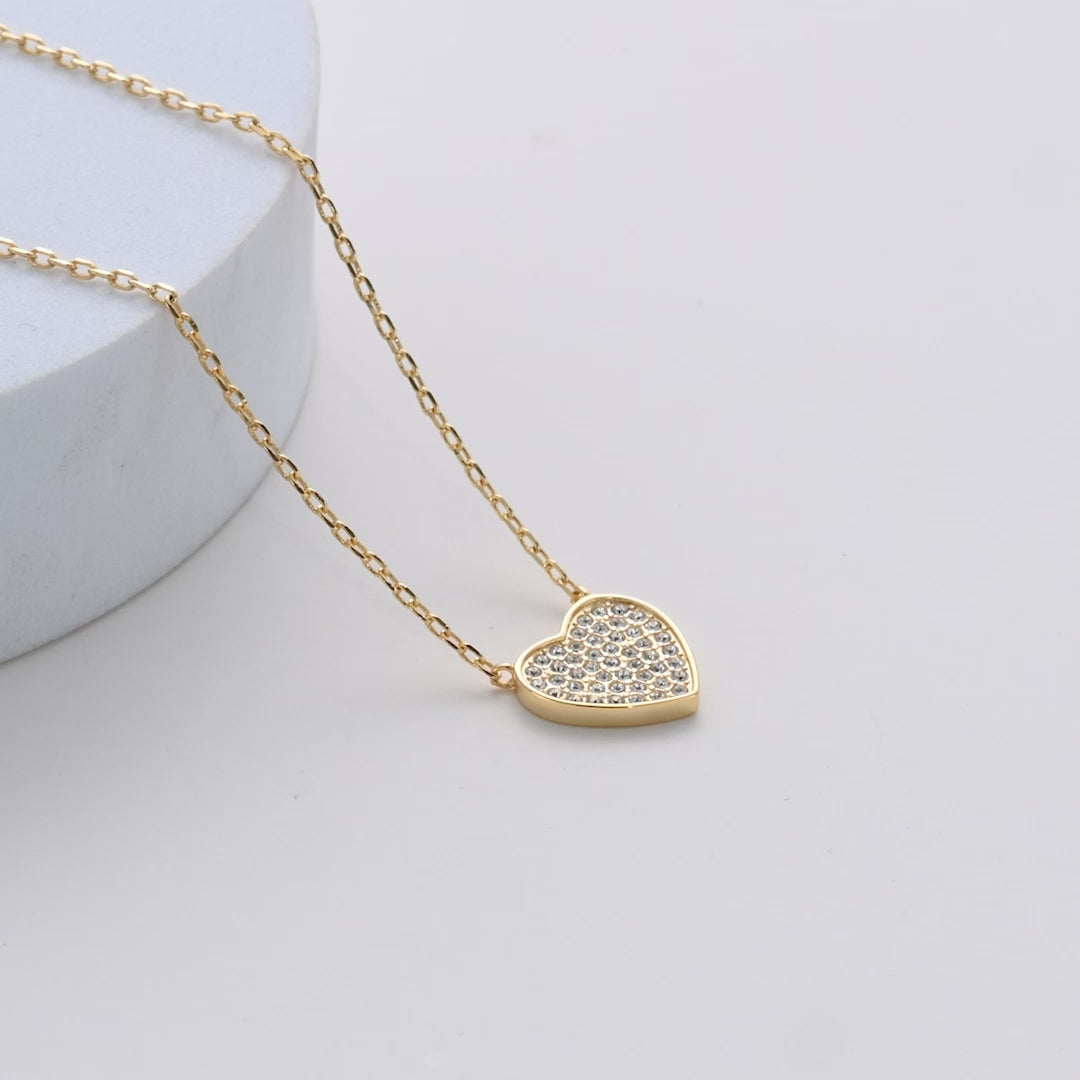 Gold Plated Pave Heart Necklace Created with Zircondia® Crystals Video