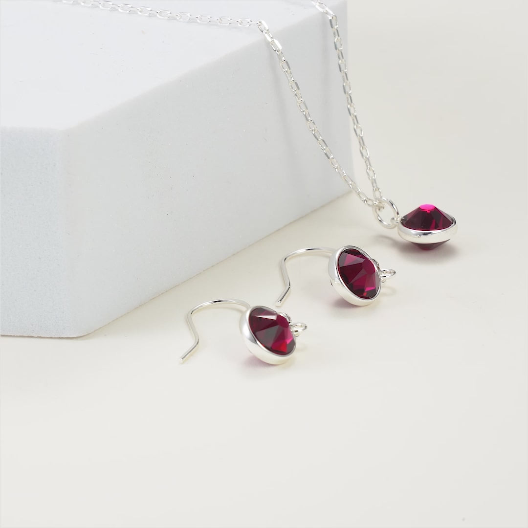 July (Ruby) Birthstone Necklace & Drop Earrings Set Created with Zircondia® Crystals Video
