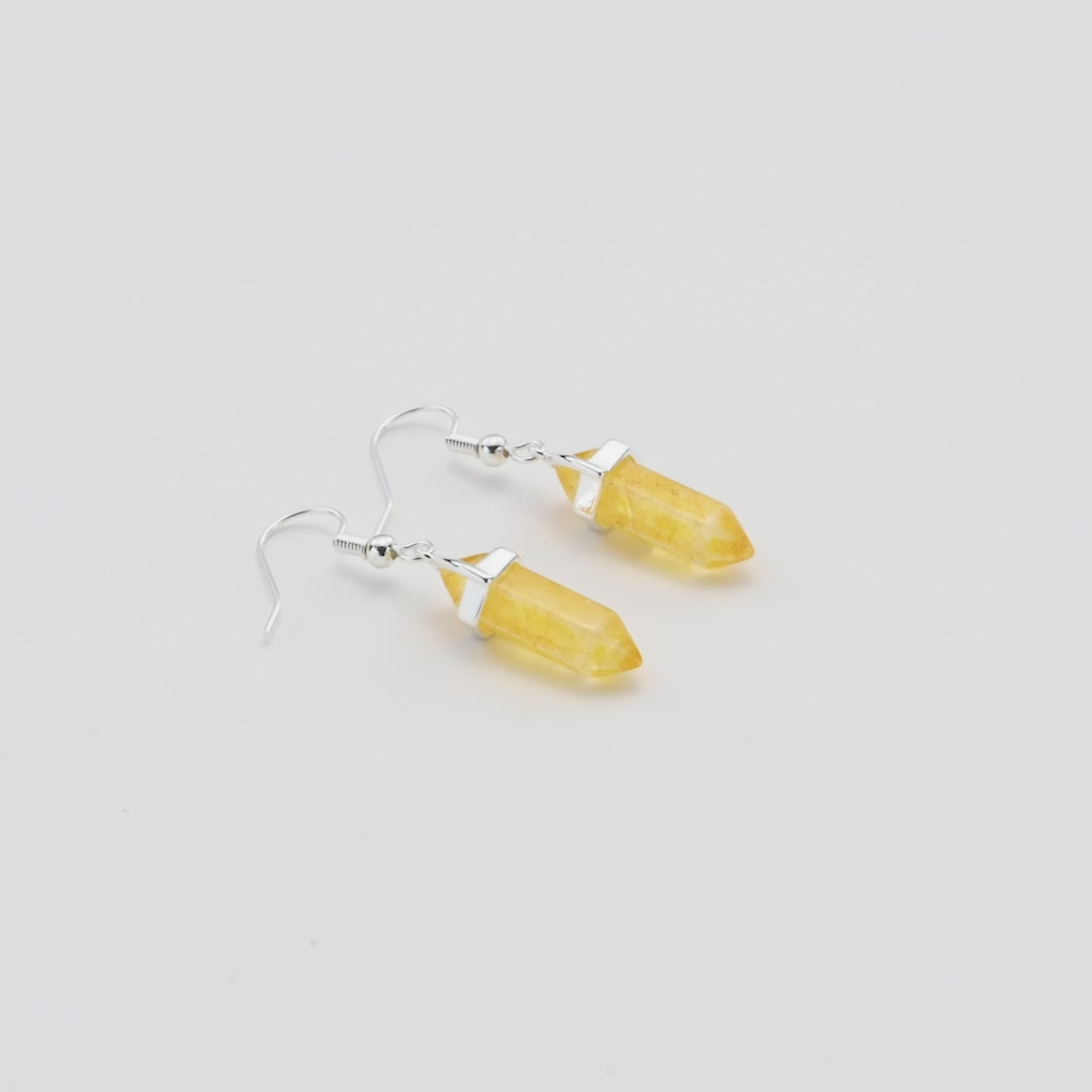 Yellow Quartz Gemstone Drop Earrings with Quote Card Video