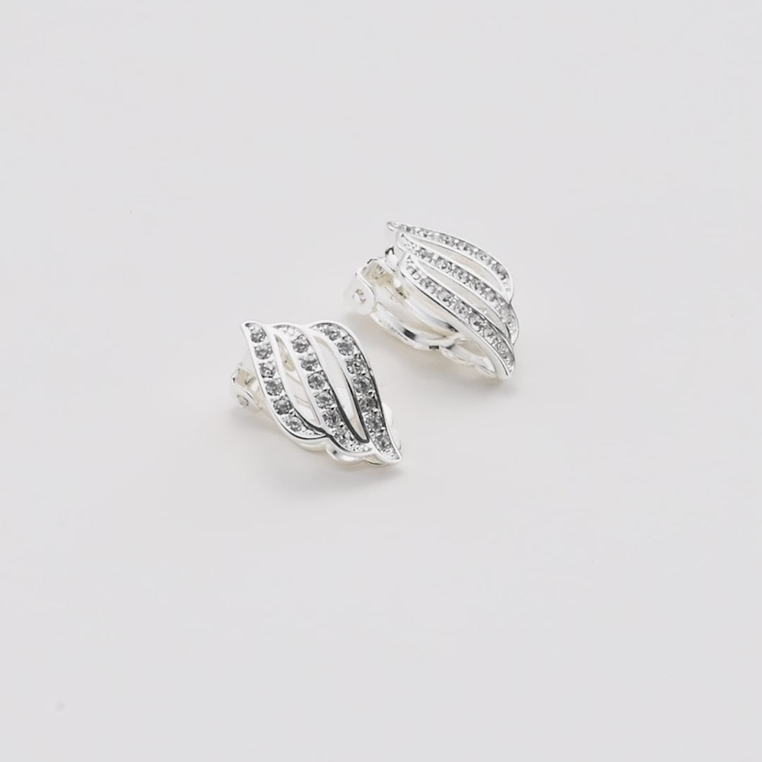 Silver Plated Triple Row Clip On Earrings Created with Zircondia® Crystals