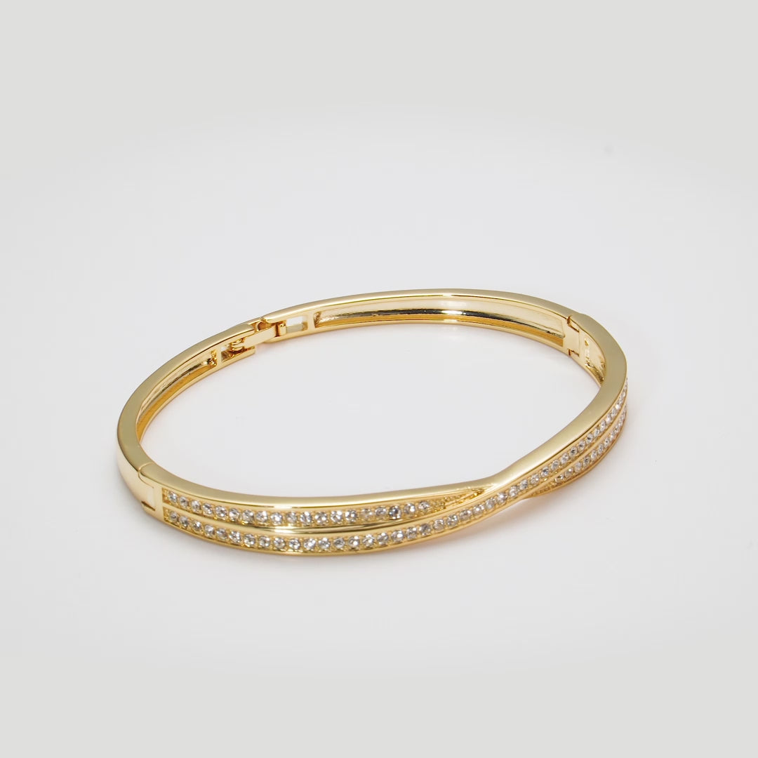 Gold Plated Crossover Bangle Created with Zircondia® Crystals Video