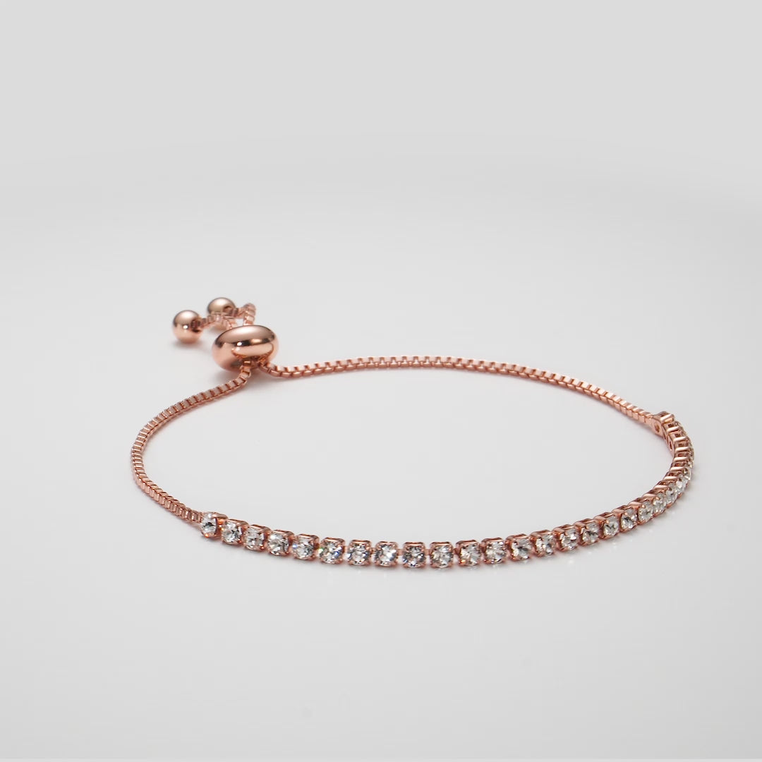 Rose Gold Plated Solitaire Friendship Bracelet Created with Zircondia® Crystals Video