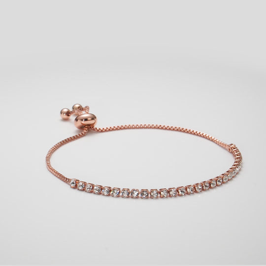 Rose Gold Plated Solitaire Friendship Bracelet Created with Zircondia® Crystals Video