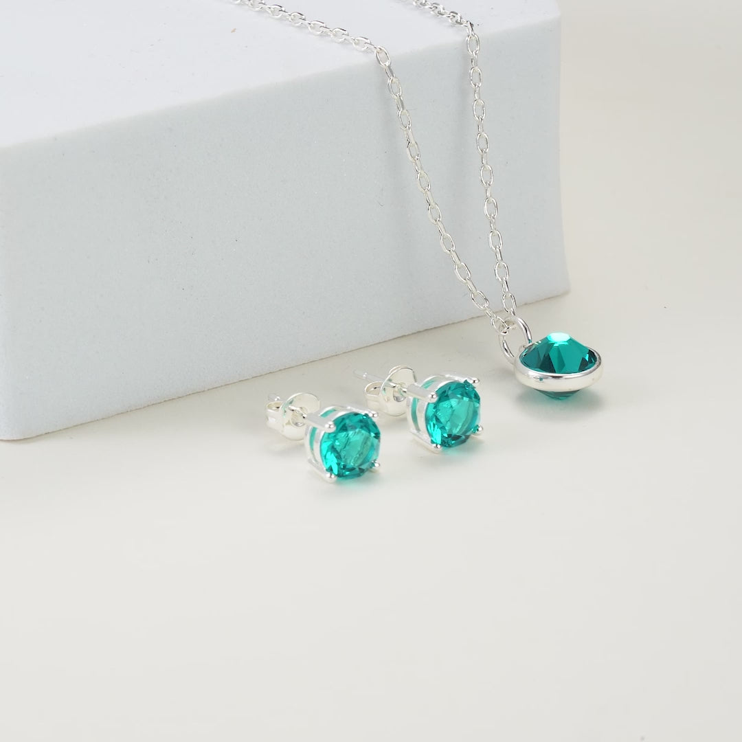 December (Blue Topaz) Birthstone Necklace & Earrings Set Created with Zircondia® Crystals Video