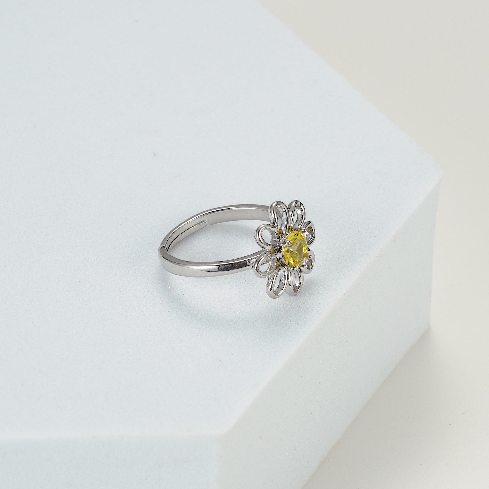 Adjustable Crystal Daisy Ring Created with Zircondia® Crystals Video